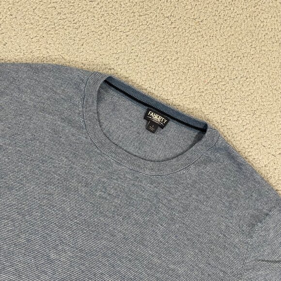 Faherty Sweater Men L Blue Light Weight Pullover Crewneck - Picture 1 of 9